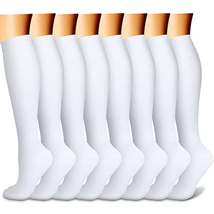 FEYHAY Copper Compression Socks (8 Pairs) 15-20 mmHg Circulation is Best Athletic & Daily for Men & Women, Running, Climbing - color: 07 White, size: Small-Medium