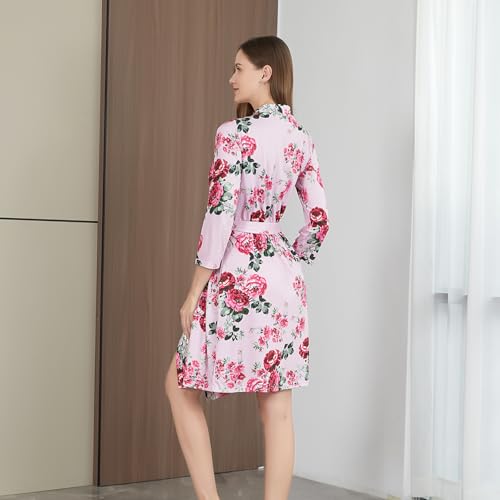 Galabloomer Maternity Robe and Receiving Blanket, Matching Mommy Labor Robe - color: Pink Blg Flower, size: Large
