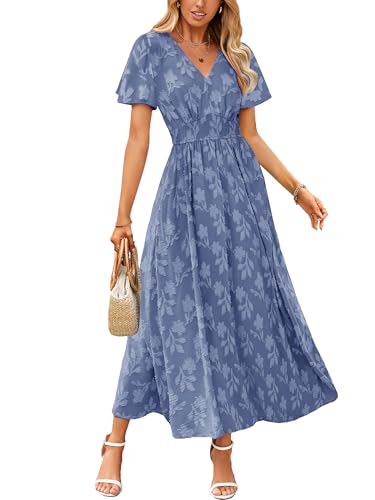 CzzzyL Women's Nursing Floral Dress V Neck Wedding Guest with Pockets - color: Blue, size: Medium