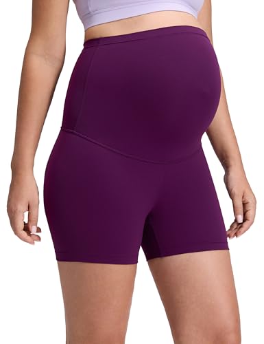 CRZ YOGA Maternity Biker Shorts 4" - color: Plum Magenta, size: Medium