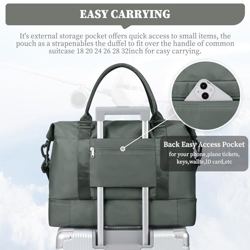 Weekender Bags for Women, Personal Item Travel Bag with Shoes Compartment - color: Olive Green, size: Medium