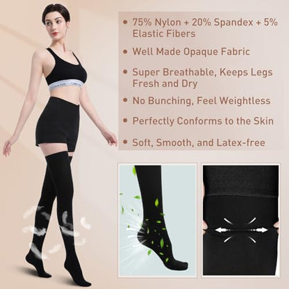 Medical Compression Stockings, 20-30 mmHg Thigh High Support Socks - color: Black, size: Large