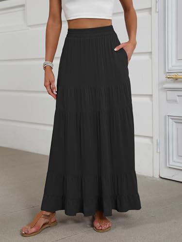 ANRABESS Women’s Summer Flowy Maxi Skirts with Pockets - color: Black, size: Small