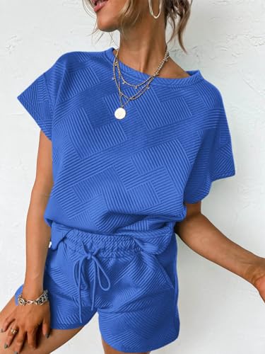 Tankaneo Womens Short Sets 2 Piece Outfits Summer Matching Lounge Set - color: Blue, size: X-Large