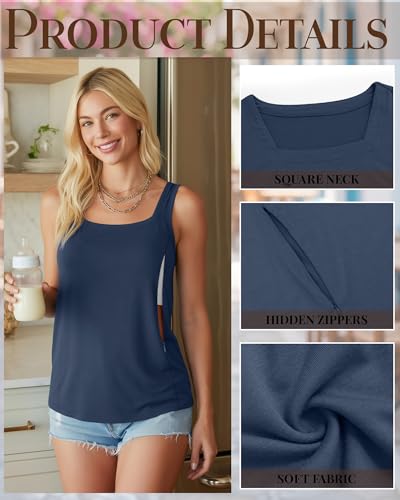 Oakgarden 3 Pack Women's Maternity Nursing Tank Tops - color: Black, White, Haze Blue, size: Medium