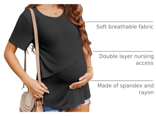 Women's Maternity Nursing Tops Soft Breastfeeding Shirts Pregnancy Tees - color: Black, size: Medium
