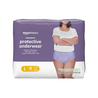 Amazon Basics Postpartum Incontinence Underwear for Women, Maximum Absorbency with Bladder Leak Protection, Fresh Protection, Disposable, Large, Lavender, 18 Count - size: Large