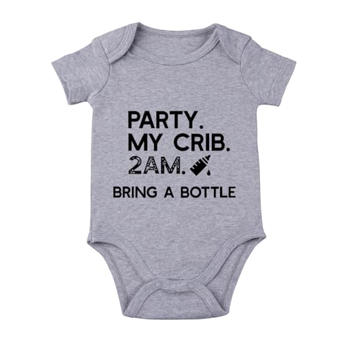 listery Party My Crib Bodysuit Funny Bodysuit Baby Sayings Baby Boy Clothes Party At My Crib 2 Am Bodysuits Baby Girl Clothes - color: Grey, size: 6 Months