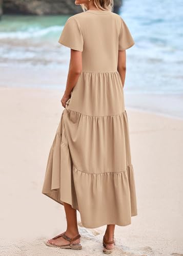 KIRUNDO Summer Maxi Dresses for Women with Pockets 2026 - color: Khaki, size: Large