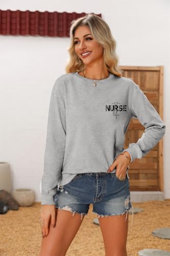 Nurse Sweatshirts for Women Nurse Inspire Love Heal Inspirational Pullovers - color: Grey, size: X-Large