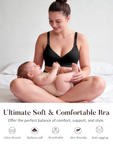 AIRCUTE Nursing Bras for Breastfeeding Seamless Postpartum Bra Soft Pregnancy Bra Wireless Maternity Bralette - color: Black, size: Small