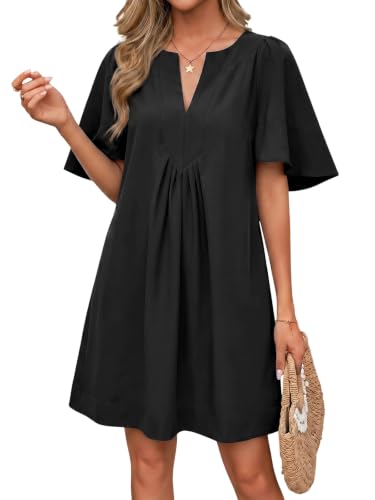 Wenrine Womens Shift Mini Dress Casual Short Sleeve Summer Dresses - color: Black, size: Medium