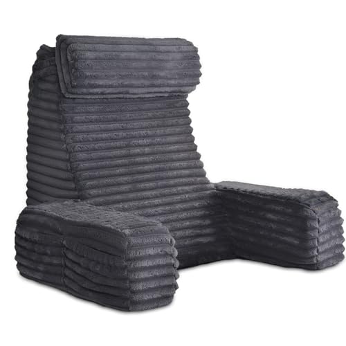 ENITYA 22" XL Back Pillow for Bed Sitting Up with Armrests & Big Pockets - color: Dark Grey, size: XL(5'3"-5'11")