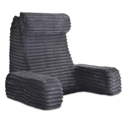 ENITYA 22" XL Back Pillow for Bed Sitting Up with Armrests & Big Pockets - color: Dark Grey, size: XL(5'3"-5'11")