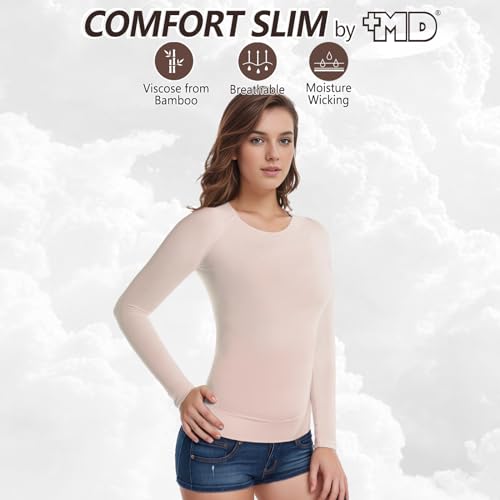 +MD Womens Long Sleeve Undershirts Tops Bamboo Viscose Underscrub - color: Nude, size: X-Large