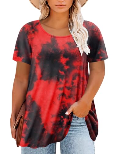 Magritta Women's Short Sleeve Crew Neck Plus Size Tunic Tops - color: Redblack, size: 2X