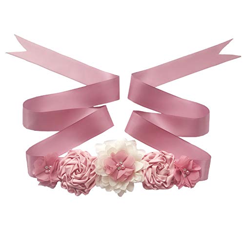 Mommy Jennie Maternity Pregnancy Sash Belt with Flower Floral - color: B-shell Pink