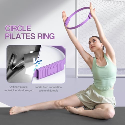 Pilates Kit, 13.5" Pilates Ring with Mini Ball & Resistance Bands - color: Purple, size: Pilates Ring