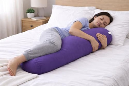 Microbead Body Pillow – Full Body Side Sleeping Support Pillow with Removable Cover for Hips, Knees, Back & Everyday Comfort, 30" x 8" - color: Purple