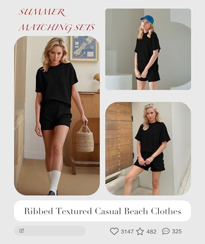 MARZXIN Women 2 Piece Short Set with Vertical Stripes Summer Cruise Outfits - color: Black, size: Small