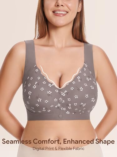 Wireless Front Close Bras for Women, Jelly Post Surgery Push Up Bralettes - color: Coffee, size: Medium