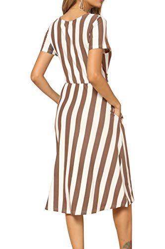 levaca Women's Short Sleeve Striped Casual Flowy Midi Belt Dress with Pockets - size: X-Large