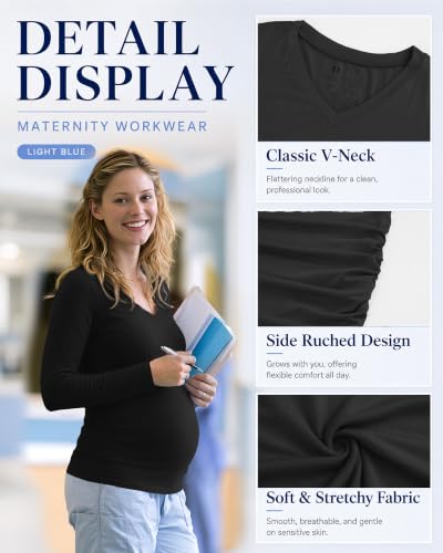 Neer 4 Pack Maternity Long Sleeve V Neck Under Scrub Tops - color: Black*4, size: X-Large