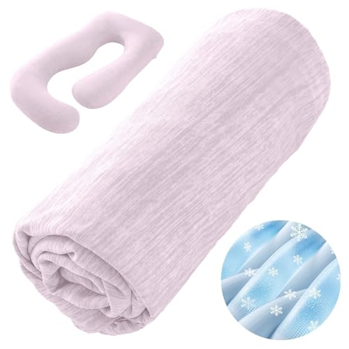 Sasttie Cooling Pregnancy Pillow Cover for 57-inch Maternity Pillow, Pink - color: Pink