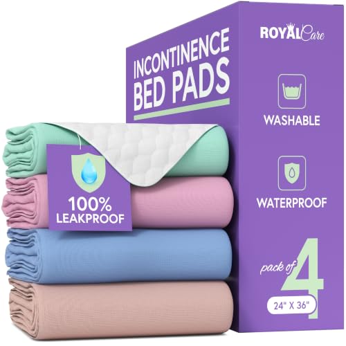 Royal Care Incontinence Bed Pads 24x36 4pk Assorted - Washable Waterproof - color: Multicolor, size: 24x36 Inch (Pack of 4)