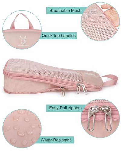 6/8 Set Space Saving Compression Packing Cubes Lightweight Packing Cube - color: Pink, size: 8 Pcs(XL,L*2,M*2,S,laundry bag,shoes bag)