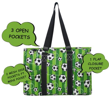 NGIL Work Tote Bag with Exterior Pockets - color: Ngil Zip-soccer Goal-black