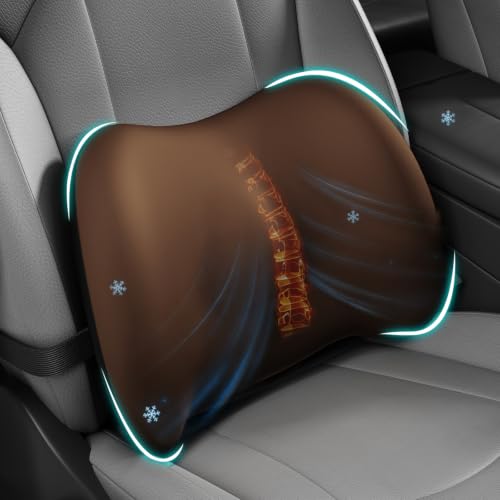 BYMECOST Cooling Lumbar Support Pillow for Car,Memory Foam Car Back Cushion - color: Brown Cooling Fabric