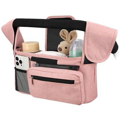 Accmor Universal Stroller Organizer with Insulated Cup Holder - color: All Pink