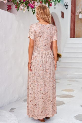 OUGES Women's Wrap V Neck Summer Maternity Photoshoot Dress with Pockets - color: Apricot Pink Floral, size: Large