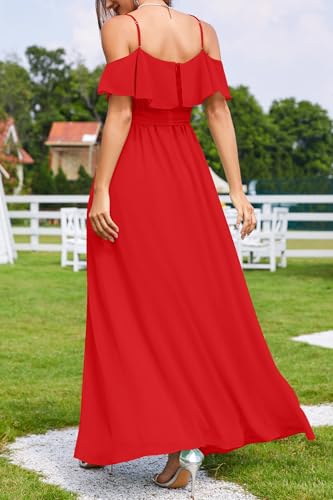 Formal Dresses Off the Shoulder Chiffon A-Line Long Dress Split Women - color: Red, size: Medium