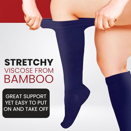 BAMS Plus Size Compression Socks Wide Calf XL XXL XXXL – Graduated Knee-High Support, Viscose from Bamboo Easy-On/Easy-Off - color: Navy, size: 3X-Large
