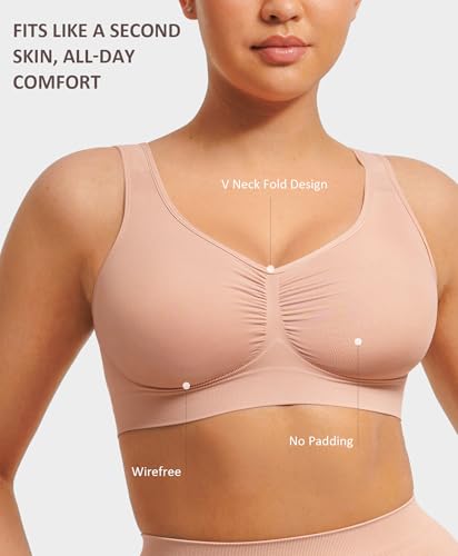 FeelinGirl Seamless Everyday Bras for Women No Underwire with Wide Straps - color: Nude, size: Large