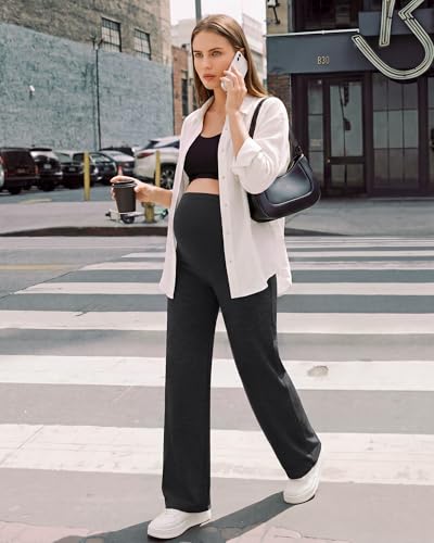 G4Free EverGoing Maternity Pants Over the Belly Pregnancy Work Trousers - color: Charcoal Heather, size: X-Small