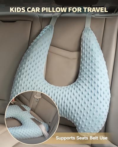 Memory Foam Kids Travel Pillow, Car Pillow for Kids, Velvet Dots, Blue - color: Blue