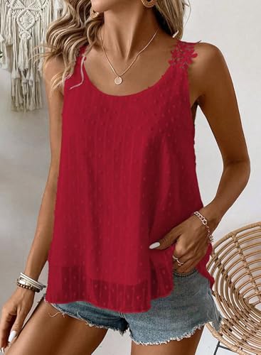 Falechay Tank Tops for Women Flowy Sleeveless Boho Summer Lace Camisole - color: Red, size: Medium