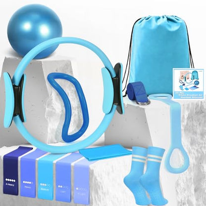 Pilates Kit for Women 13PCS, Pilates Ring Ball Resistance Bands Workout Set - color: Blue