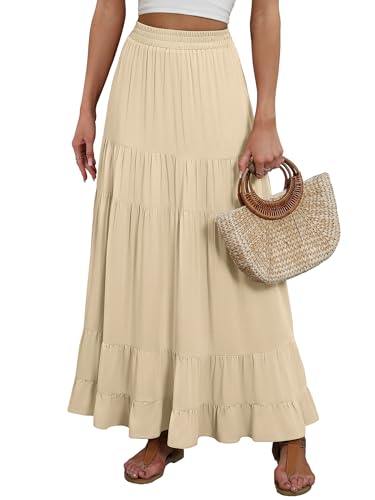 ANRABESS Women’s Summer Flowy Maxi Skirts with Pockets - color: Beige, size: Small