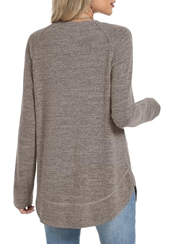 Sampeel Long Sleeve Shirts for Women Tunic Tops Loose Fit Dressy Crew Neck Pullover Sweaters 2026 - color: Coffee, size: Small