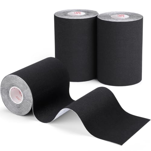 3 Pack Wide Kinesiology Tape, 4in x 5.5yd Athletic Tape, Black - color: Black - 4in