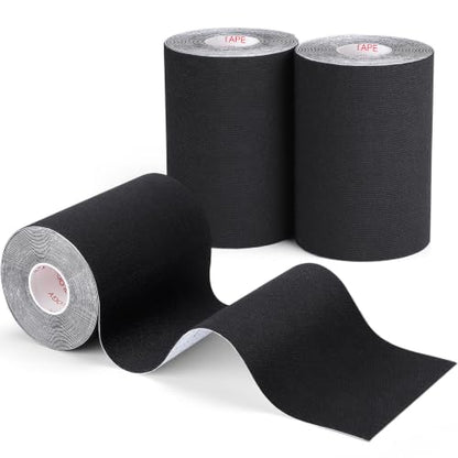 3 Pack Wide Kinesiology Tape, 4in x 5.5yd Athletic Tape, Black - color: Black - 4in
