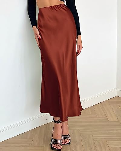 BTFBM Long Skirts for Women 2026 Fall Outfits - color: Brown, size: Small