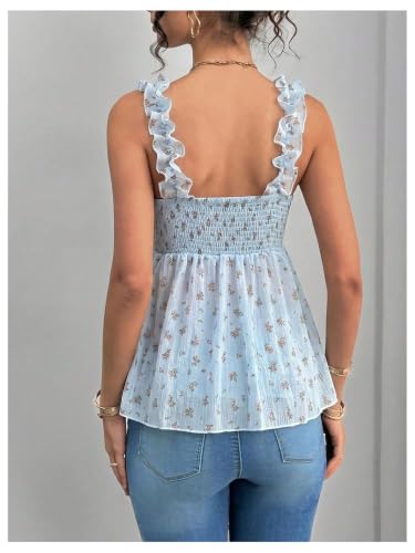 SweatyRocks Women's Maternity Tank Tops Floral Babydoll Blouse Shirts Top - color: Light Blue, size: Small