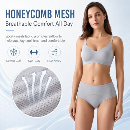 Leak Proof Period Underwear for Women Cooling Mesh Menstrual Panties Mid Waist Athletic Backup Briefs Multi-Pack - color: Essentials 4-pack, size: X-Large