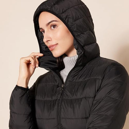 Amazon Essentials womens Lightweight Water-Resistant Packable Hooded Puffer Coat (Available in Plus Size) - color: Black, size: Small