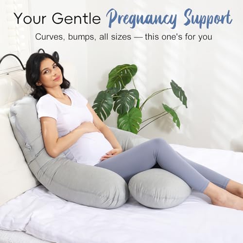 Pregnancy Pillow for Sleeping, Soft 57“ Full Body Maternity Pillow, U Shaped with Removable Washable Cover, Support for Back, Belly, Leg, Hip, Neck & Shoulder - color: Cooling Grey